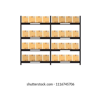 high pile cardboard boxes on warehouse shelves carton delivery packaging logistics inventory on white background isolated eps10 vector illustration