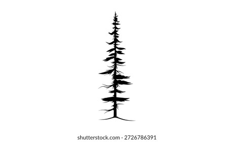 Símbolo del árbol de pino alto, silueta aislada negra