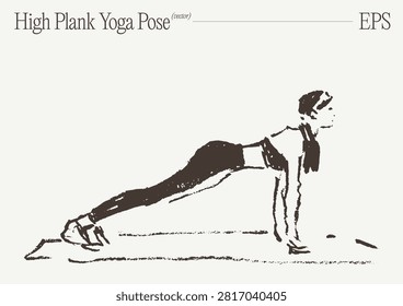 High Plank Yoga Pose Hand Drawn Sketch