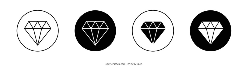 High potency icon set. Diamond product vector symbol in a black filled and outlined style. Potent substance diamond sign.