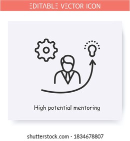 High potential mentoring line icon. Mentoring of pretendents on leadership or executive roles.Guidance consulting in business, finance or management. Isolated vector illustration. Editable stroke 