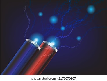 Batería de alta potencia con luces eléctricas sobre fondo azul