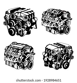 Hochleistungs-Automotoren-Symbole setzen Vektorgrafik.