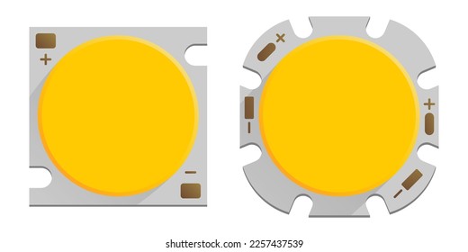 Módulos LED COB de alta potencia: dispositivo de iluminación de chip a bordo en dos versiones. Iconos vectoriales aislados
