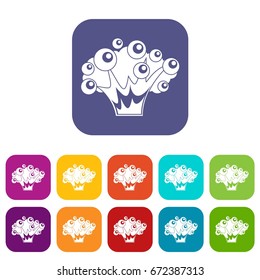 High power explosion icons set vector illustration in flat style In colors red, blue, green and other