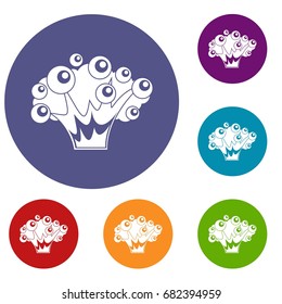 High power explosion icons set in flat circle red, blue and green color for web