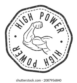 High Power Stamp Retro Postmark. Silhouette Postal Passport. Muscle Seal Round Vector Icon. Badge Vintage Postage Design.