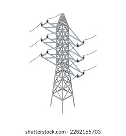 High power voltage line tower isometric icon on white background 3d vector illustration