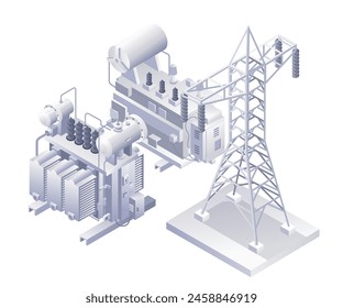 High pressure electrical equipment technology infographic 3d illustration flat isometric