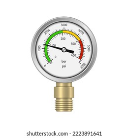 Medidor de alta presión con conexión de latón. Instrumento para medir la presión. Ilustración vectorial.
