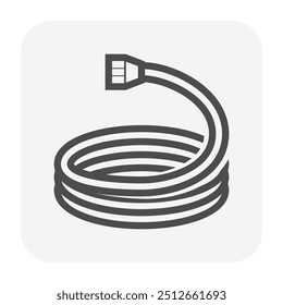 Ícone de vetor de mangueira de borracha de alta pressão. Inclua adaptador, acoplamento ou encaixe. Ferramenta ou peça de equipamento flexível e retrátil para conexão com compressor de ar, lavador de água ou máquina hidráulica.