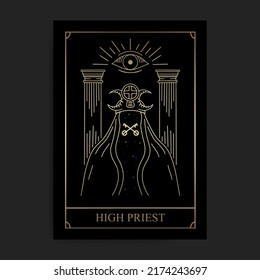 High priest magic major arcana tarot card with engraving, hand drawn, luxury, celestial, esoteric, boho style, fit for spiritualist, religious, paranormal, tarot reader, astrologer or tattoo