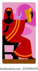 The High Priestess character of Tarot playing card in modern cartoon minimalism flat style. Vector illustration in flat style