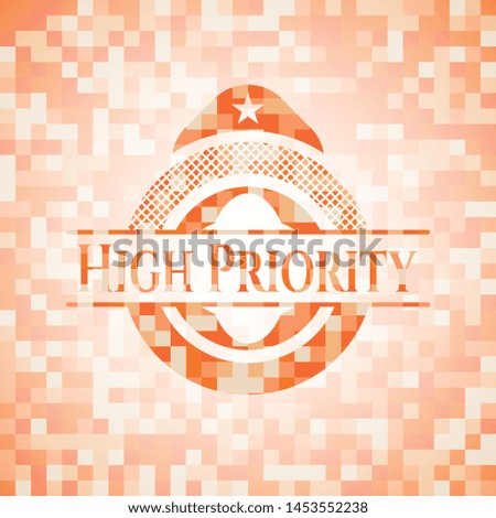 High Priority abstract emblem, orange mosaic background