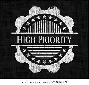 High Priority chalkboard emblem on black board