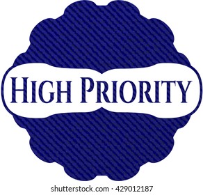 High Priority emblem with jean background
