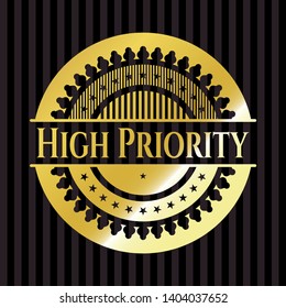 High Priority gold shiny emblem. Vector Illustration. Detailed.