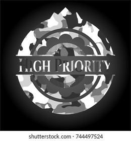 High Priority grey camouflaged emblem