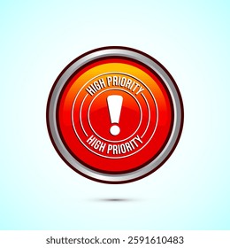High priority icon design illustration. High priority label badge sign symbol, Orange color round button design