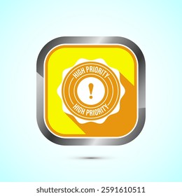 High priority icon design illustration. High priority label badge sign symbol, Yellow color shadow button design