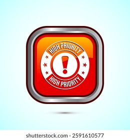 High priority icon design illustration. High priority label badge sign symbol, Orange color square button design