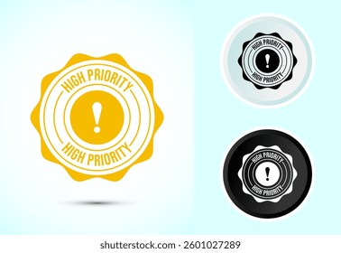 High priority icon design illustration. High priority label badge sign symbol, Color black and white