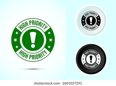 High priority icon design illustration. High priority label badge sign symbol, Color black and white