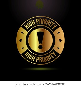 High priority icon design illustration. High priority label badge sign symbol in gold color style