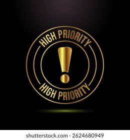 Symboldesign-Illustration mit hoher Priorität. Plakettenzeichen mit hoher Priorität Symbol in goldener Farbe