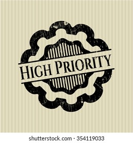 High Priority rubber stamp with grunge texture