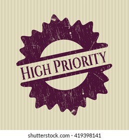 High Priority rubber stamp with grunge texture