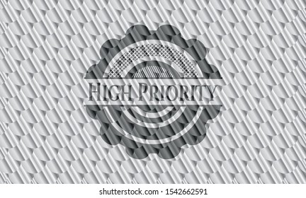 High Priority silver emblem or badge. Scales pattern. Vector Illustration. Detailed.