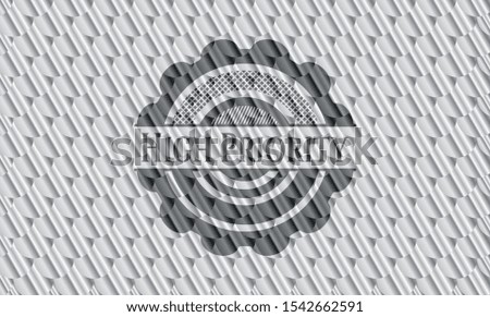 High Priority silver emblem or badge. Scales pattern. Vector Illustration. Detailed.