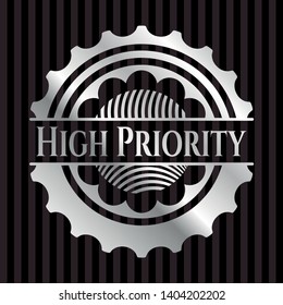 High Priority silvery emblem. Vector Illustration. Mosaic.