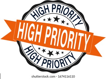 high priority. stamp. orange round vintage high priority sign