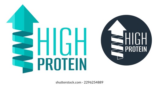 High Protein drink icon with arrow up and spiral. Labeling of fitness and healthy drinks 