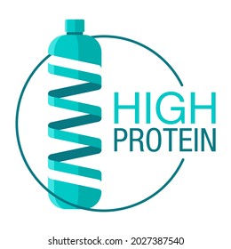 High Protein drink icon with bottle and spiral. Labeling of fitness and healthy drinks 