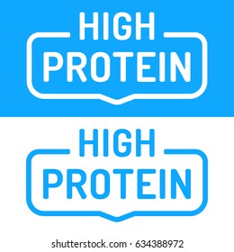 High Protein. Flat Vector Set Badges Icon Illustration On White And Blue Background.