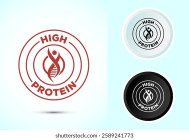 High protein icon, High protein label design for packaging, Nutrition healthy eating badge