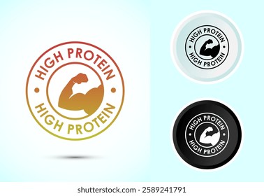 High protein icon, High protein label design for packaging, Nutrition healthy eating badge