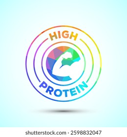 High protein icon, High protein label design for packaging, Nutrition healthy eating badge, low poly style