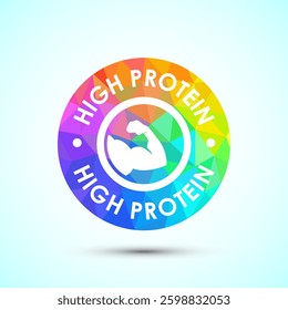 High protein icon, High protein label design for packaging, Nutrition healthy eating badge, low poly style