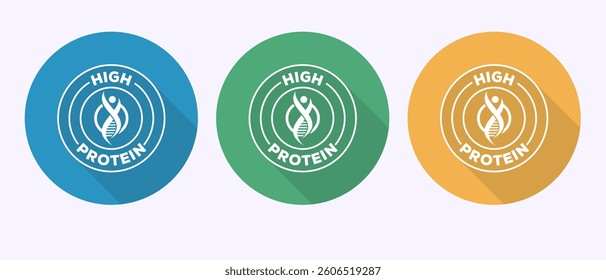 High protein icon, High protein label design, Nutrition healthy eating badge in shadow button design
