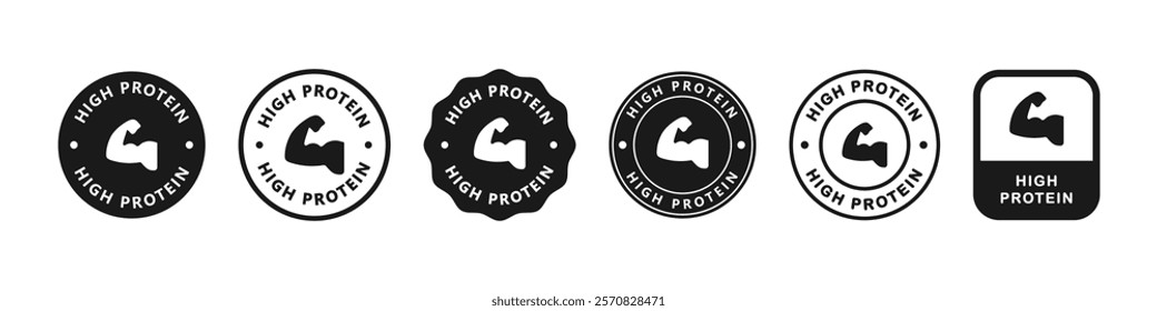 High protein icon. Rich in protein vegan food product symbol. Muscle gain diet plan for fitness vector.