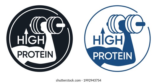 High Protein label for energy nutrition that useful for muscles. Flat Vector isolated stamp