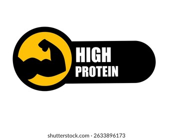 High Protein. Premium High Protein label vector design.logo, symbol, sign, stamp, tag, emblem, mark or seal for package. 