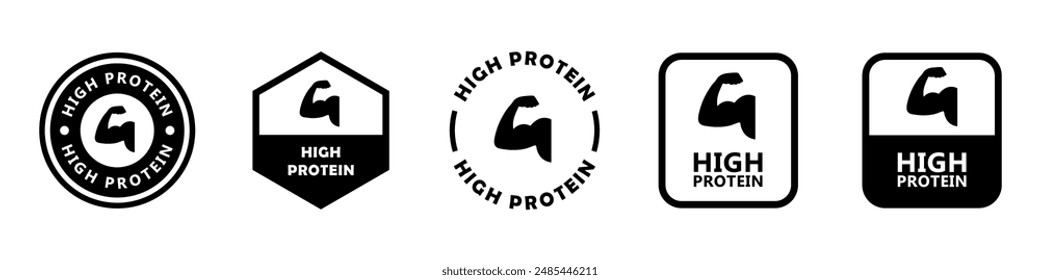 High Protein - vector sign for sport nutrition products label.