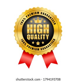 High quality 100% premium guaranteed crown and 5 stars black and gold badge with red ribbon glossy metallic logo vintage