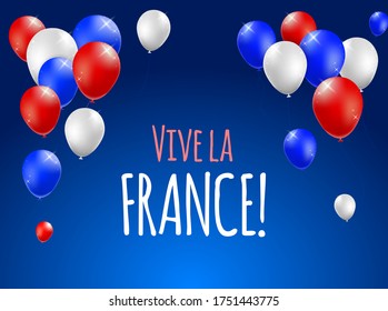 High Quality 14 July Bastille Day Poster Design with Balloons on Colored Background . Isolated Vector Elements