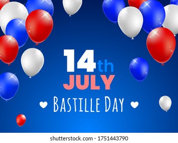 High Quality 14 July Bastille Day Poster Design with Balloons on Colored Background . Isolated Vector Elements